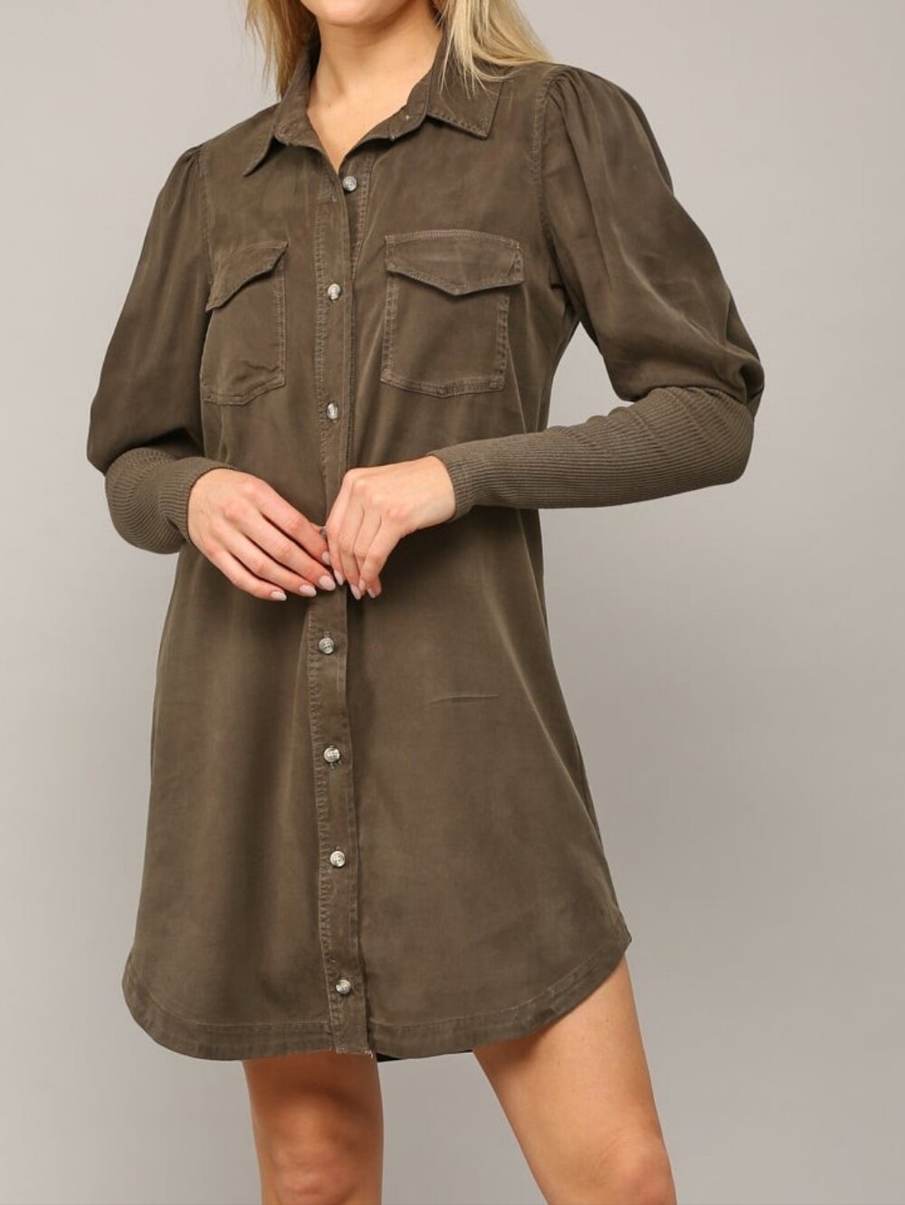 Maven West Long Sleeve Button Down Dress Jacket Moss xs